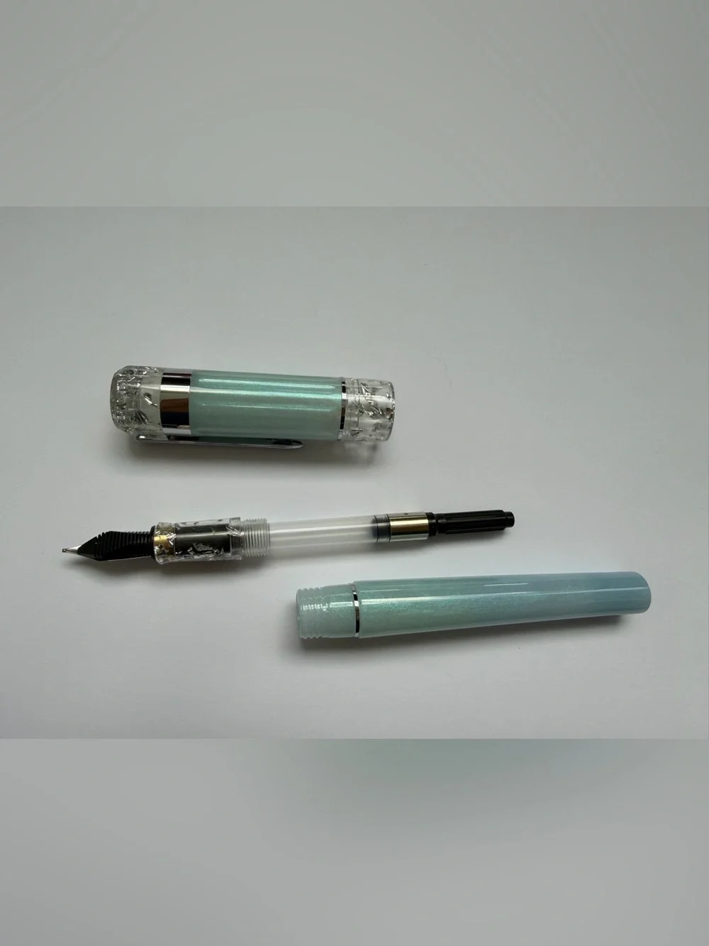 New Benu Exclusive Fountain Pen Tribute Selene Broad Nib Shimmer Blue Writing